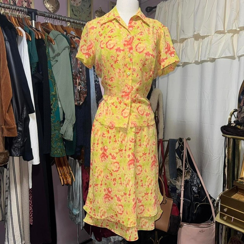 Vintage Green Floral Two Piece Set